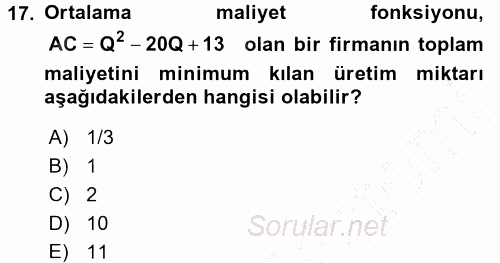 Matematiksel İktisat 2015 - 2016 Dönem Sonu Sınavı 17.Soru