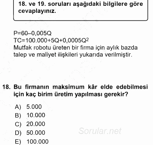 Matematiksel İktisat 2015 - 2016 Dönem Sonu Sınavı 18.Soru