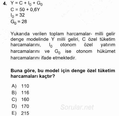 Matematiksel İktisat 2015 - 2016 Dönem Sonu Sınavı 4.Soru