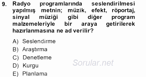 Halkla İlişkiler Uygulama Teknikleri 2013 - 2014 Dönem Sonu Sınavı 9.Soru