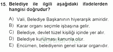 Yurttaşlık ve Çevre Bilgisi 2012 - 2013 Dönem Sonu Sınavı 15.Soru
