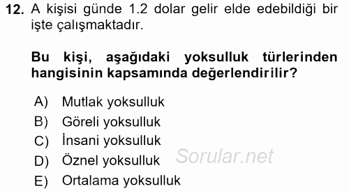 Gelir Dağılımı ve Yoksulluk 2017 - 2018 Dönem Sonu Sınavı 12.Soru