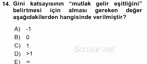 Gelir Dağılımı ve Yoksulluk 2017 - 2018 Dönem Sonu Sınavı 14.Soru