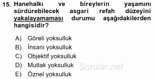 Gelir Dağılımı ve Yoksulluk 2017 - 2018 Dönem Sonu Sınavı 15.Soru