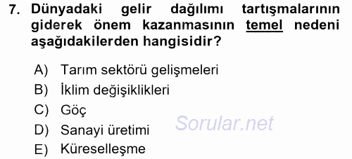 Gelir Dağılımı ve Yoksulluk 2017 - 2018 Dönem Sonu Sınavı 7.Soru