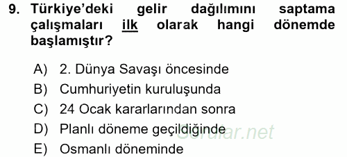 Gelir Dağılımı ve Yoksulluk 2017 - 2018 Dönem Sonu Sınavı 9.Soru