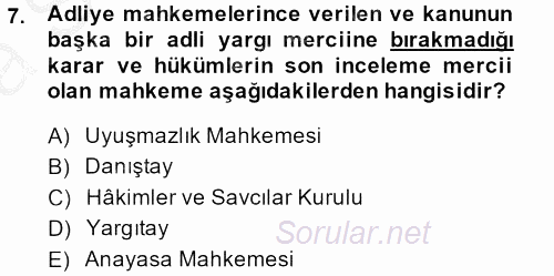 Kamu Özel Kesim Yapısı Ve İlişkileri 2014 - 2015 Ara Sınavı 7.Soru