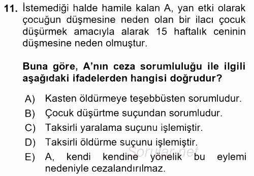 Sağlık Hukuku 2016 - 2017 Dönem Sonu Sınavı 11.Soru