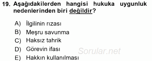 Sağlık Hukuku 2016 - 2017 Dönem Sonu Sınavı 19.Soru