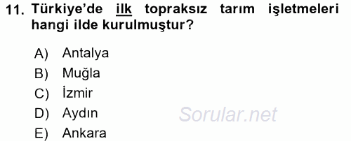 Örtü Altı Üretim Sistemleri 2016 - 2017 Dönem Sonu Sınavı 11.Soru