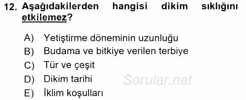 Örtü Altı Üretim Sistemleri 2016 - 2017 Dönem Sonu Sınavı 12.Soru