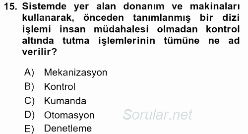 Örtü Altı Üretim Sistemleri 2016 - 2017 Dönem Sonu Sınavı 15.Soru