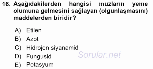 Örtü Altı Üretim Sistemleri 2016 - 2017 Dönem Sonu Sınavı 16.Soru