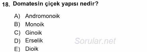 Örtü Altı Üretim Sistemleri 2016 - 2017 Dönem Sonu Sınavı 18.Soru