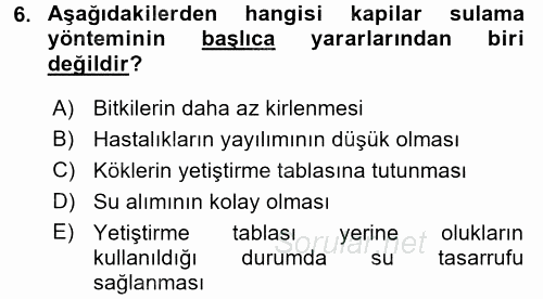 Örtü Altı Üretim Sistemleri 2016 - 2017 Dönem Sonu Sınavı 6.Soru