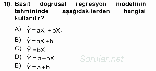 İstatistik 2 2014 - 2015 Dönem Sonu Sınavı 10.Soru