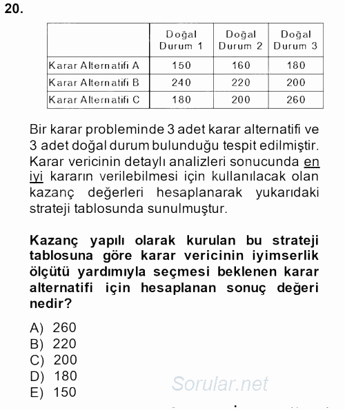 İstatistik 2 2014 - 2015 Dönem Sonu Sınavı 20.Soru