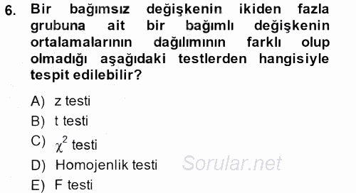 İstatistik 2 2014 - 2015 Dönem Sonu Sınavı 6.Soru