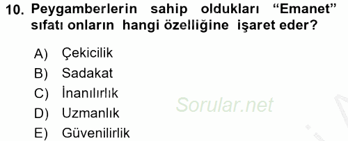 Din Eğitimi Ve Din Hizmetlerinde Rehberlik 2016 - 2017 3 Ders Sınavı 10.Soru