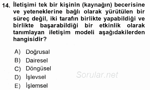 Din Eğitimi Ve Din Hizmetlerinde Rehberlik 2016 - 2017 3 Ders Sınavı 14.Soru