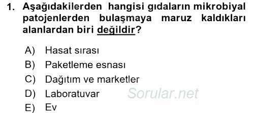 Hijyen ve Sanitasyon 2015 - 2016 Ara Sınavı 1.Soru