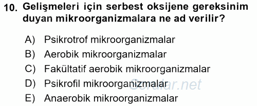 Hijyen ve Sanitasyon 2015 - 2016 Ara Sınavı 10.Soru