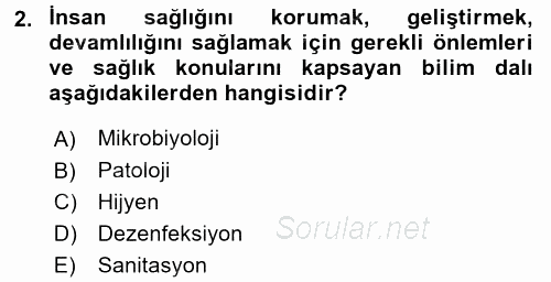 Hijyen ve Sanitasyon 2015 - 2016 Ara Sınavı 2.Soru