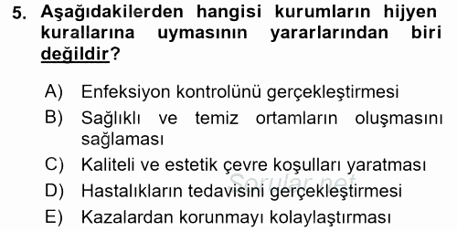 Hijyen ve Sanitasyon 2015 - 2016 Ara Sınavı 5.Soru