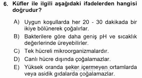 Hijyen ve Sanitasyon 2015 - 2016 Ara Sınavı 6.Soru