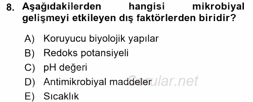 Hijyen ve Sanitasyon 2015 - 2016 Ara Sınavı 8.Soru