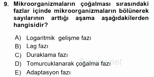 Hijyen ve Sanitasyon 2015 - 2016 Ara Sınavı 9.Soru