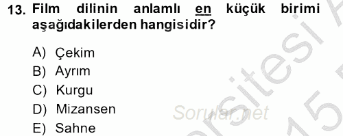 Güzel Sanatlar 2014 - 2015 Dönem Sonu Sınavı 13.Soru