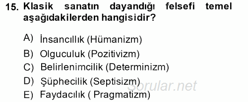 Güzel Sanatlar 2014 - 2015 Dönem Sonu Sınavı 15.Soru