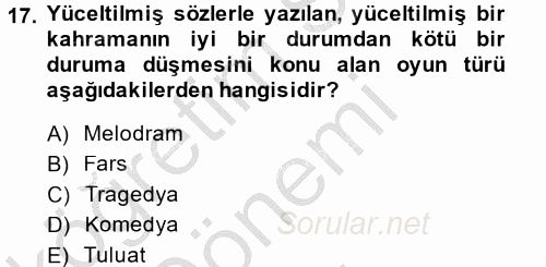 Güzel Sanatlar 2014 - 2015 Dönem Sonu Sınavı 17.Soru