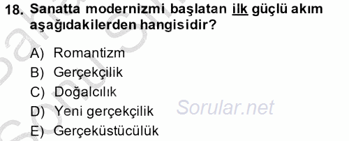 Güzel Sanatlar 2014 - 2015 Dönem Sonu Sınavı 18.Soru