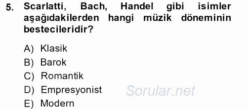 Güzel Sanatlar 2014 - 2015 Dönem Sonu Sınavı 5.Soru