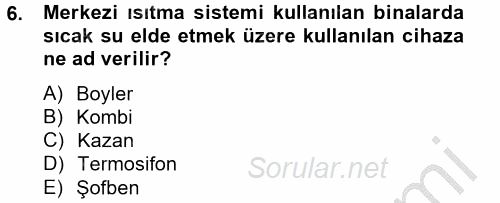 Isıtma Havalandırma ve Klima Sistemlerinde Enerji Ekonomisi 2012 - 2013 Ara Sınavı 6.Soru