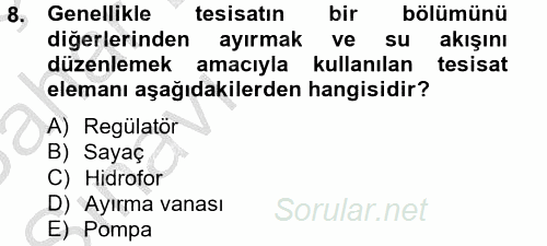 Isıtma Havalandırma ve Klima Sistemlerinde Enerji Ekonomisi 2012 - 2013 Ara Sınavı 8.Soru