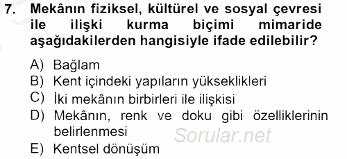 Güzel Sanatlar 2012 - 2013 Dönem Sonu Sınavı 7.Soru