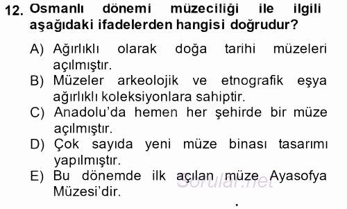 Müzecilik ve Sergileme 2014 - 2015 Ara Sınavı 12.Soru