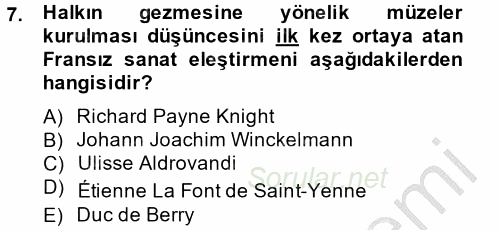 Müzecilik ve Sergileme 2014 - 2015 Ara Sınavı 7.Soru