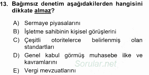 Muhasebe Denetimi ve Mali Analiz 2015 - 2016 Ara Sınavı 13.Soru