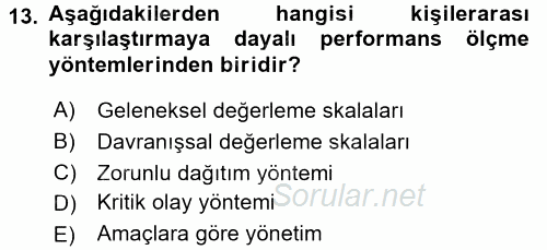 Performans Yönetimi 2015 - 2016 Tek Ders Sınavı 13.Soru