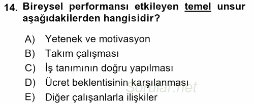 Performans Yönetimi 2015 - 2016 Tek Ders Sınavı 14.Soru