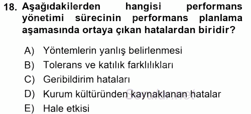 Performans Yönetimi 2015 - 2016 Tek Ders Sınavı 18.Soru