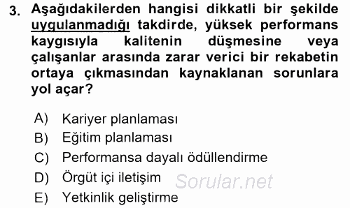 Performans Yönetimi 2015 - 2016 Tek Ders Sınavı 3.Soru