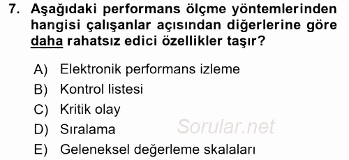 Performans Yönetimi 2015 - 2016 Tek Ders Sınavı 7.Soru