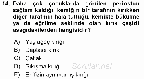 Temel İlk Yardım Bilgisi 2015 - 2016 Ara Sınavı 14.Soru