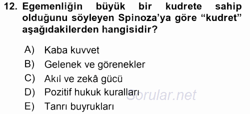 Siyasi Düşünceler Tarihi 2015 - 2016 Dönem Sonu Sınavı 12.Soru