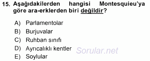 Siyasi Düşünceler Tarihi 2015 - 2016 Dönem Sonu Sınavı 15.Soru